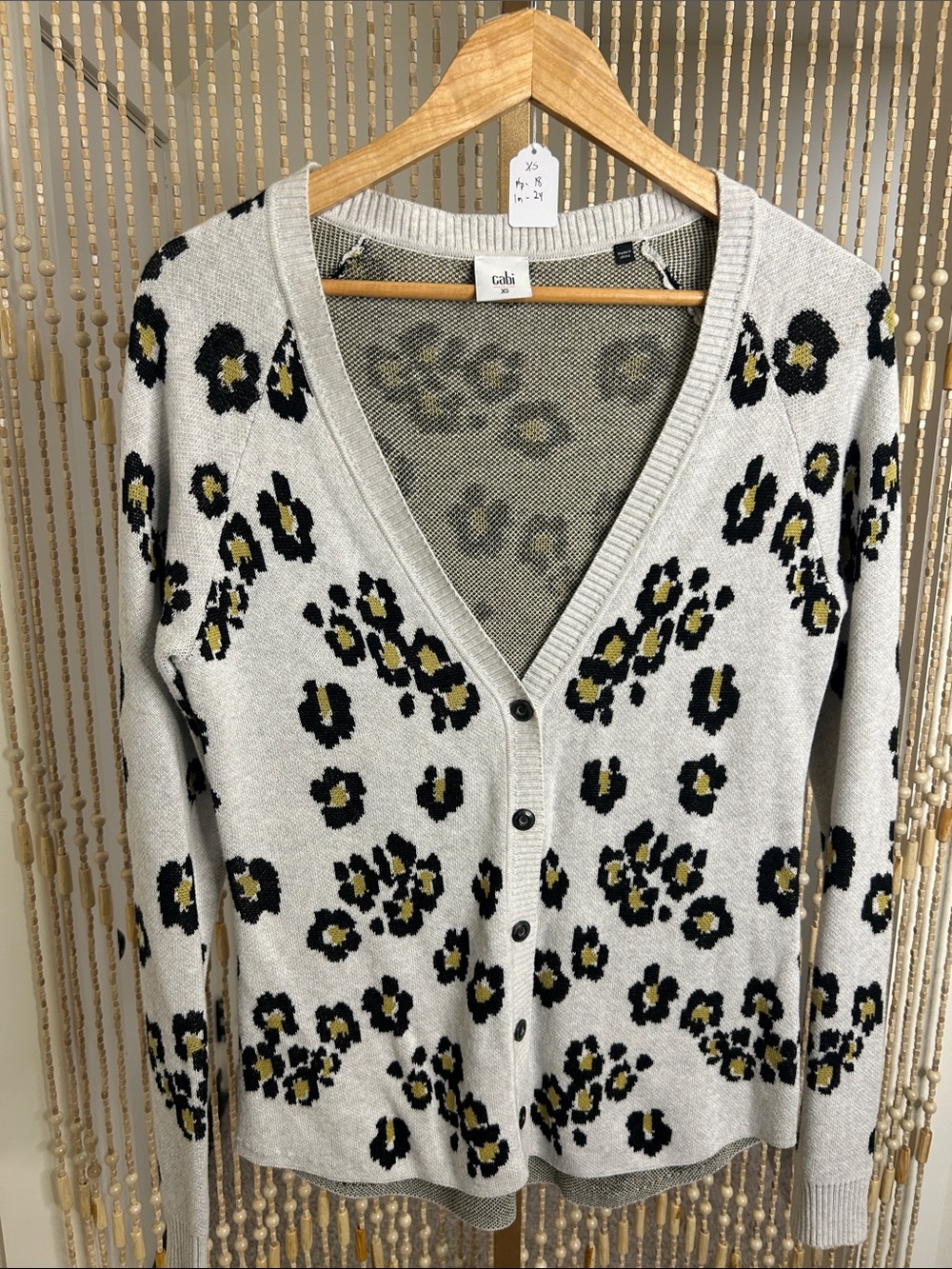 CAbi Gray Leopard-Print V-Neck Cardigan with Black and Olive Spots
